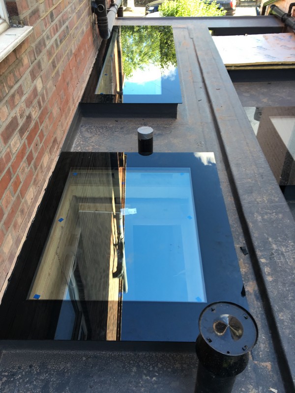 Multiple flat roof skylights on extension in Bethnal Green